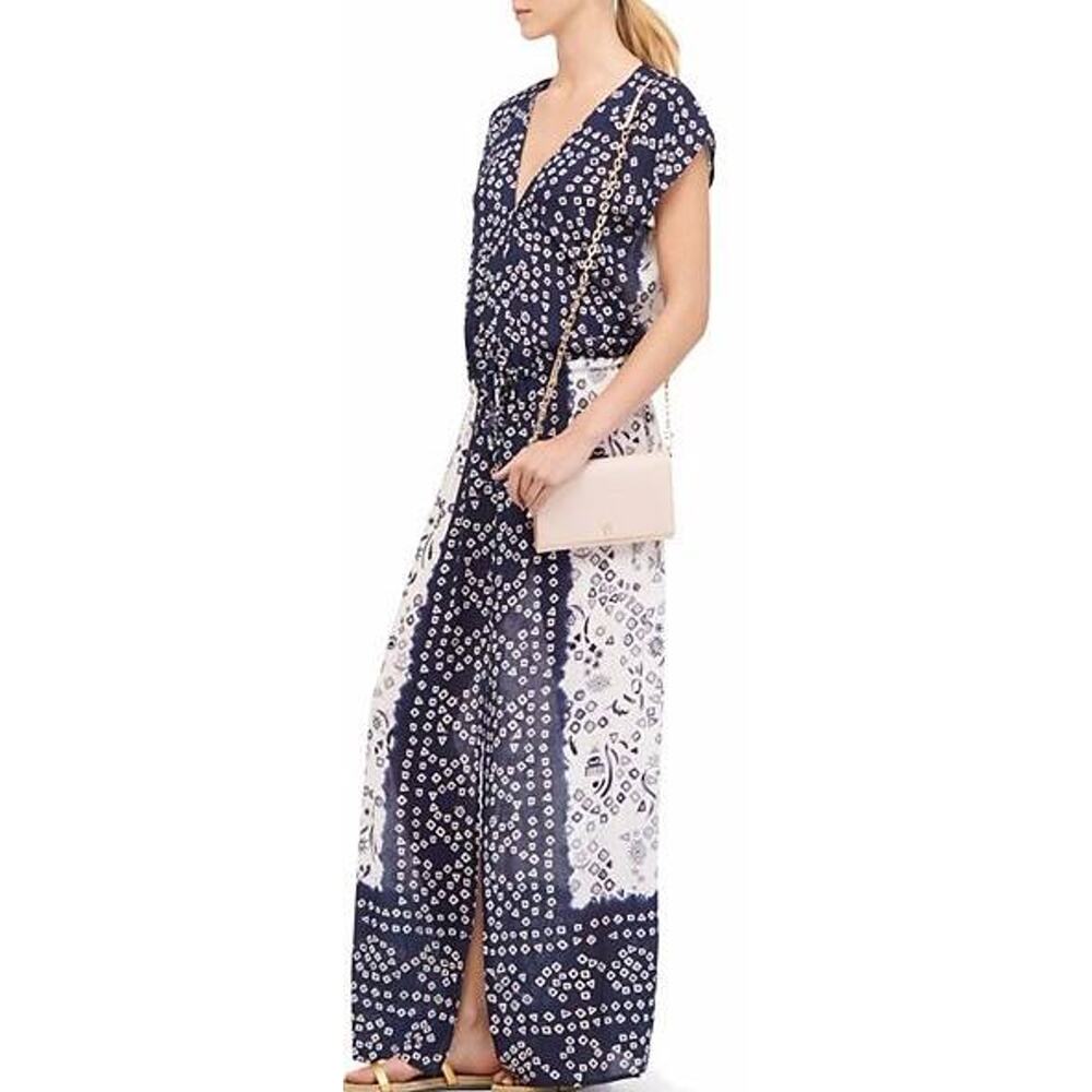 Tory Burch Sleeveless Geometric Long Cover Up Dress Blue White Women's Small